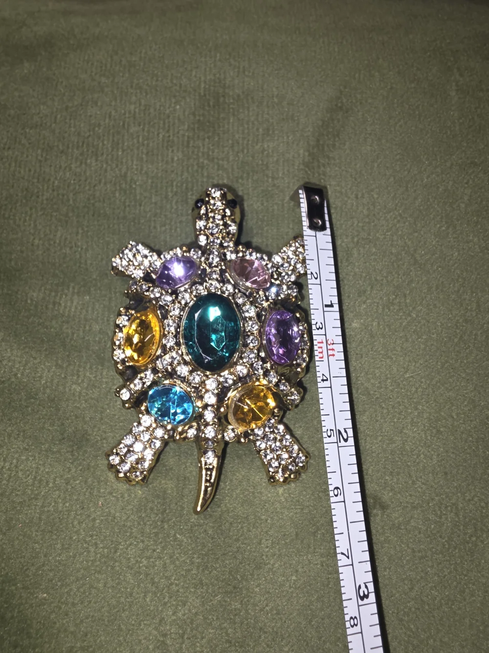 Gold-Tone Multicolor Crystal Turtle Brooch - Designer Style